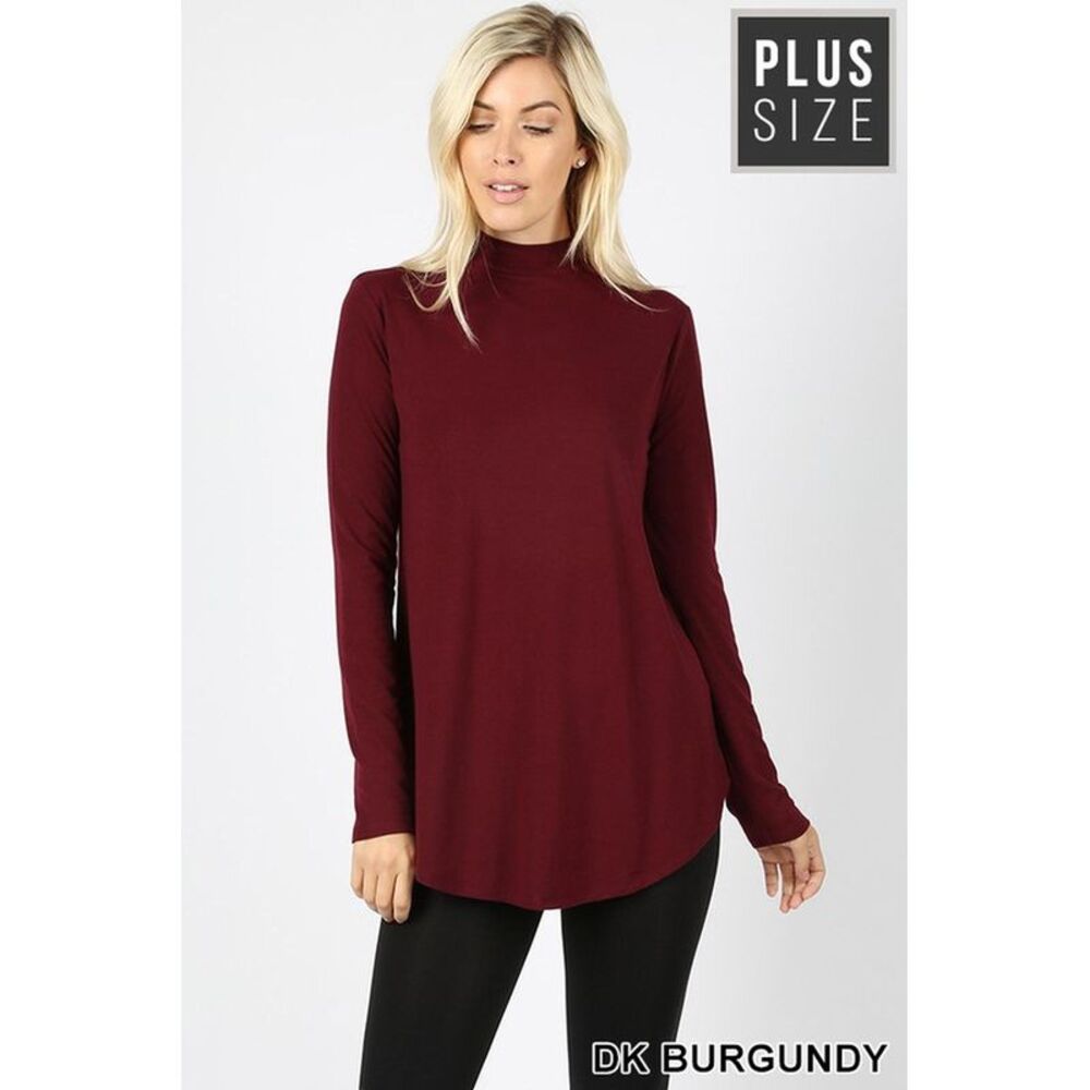 World of Leggings Premium Long Sleeve Mock Neck Round Hem Plus Size Top